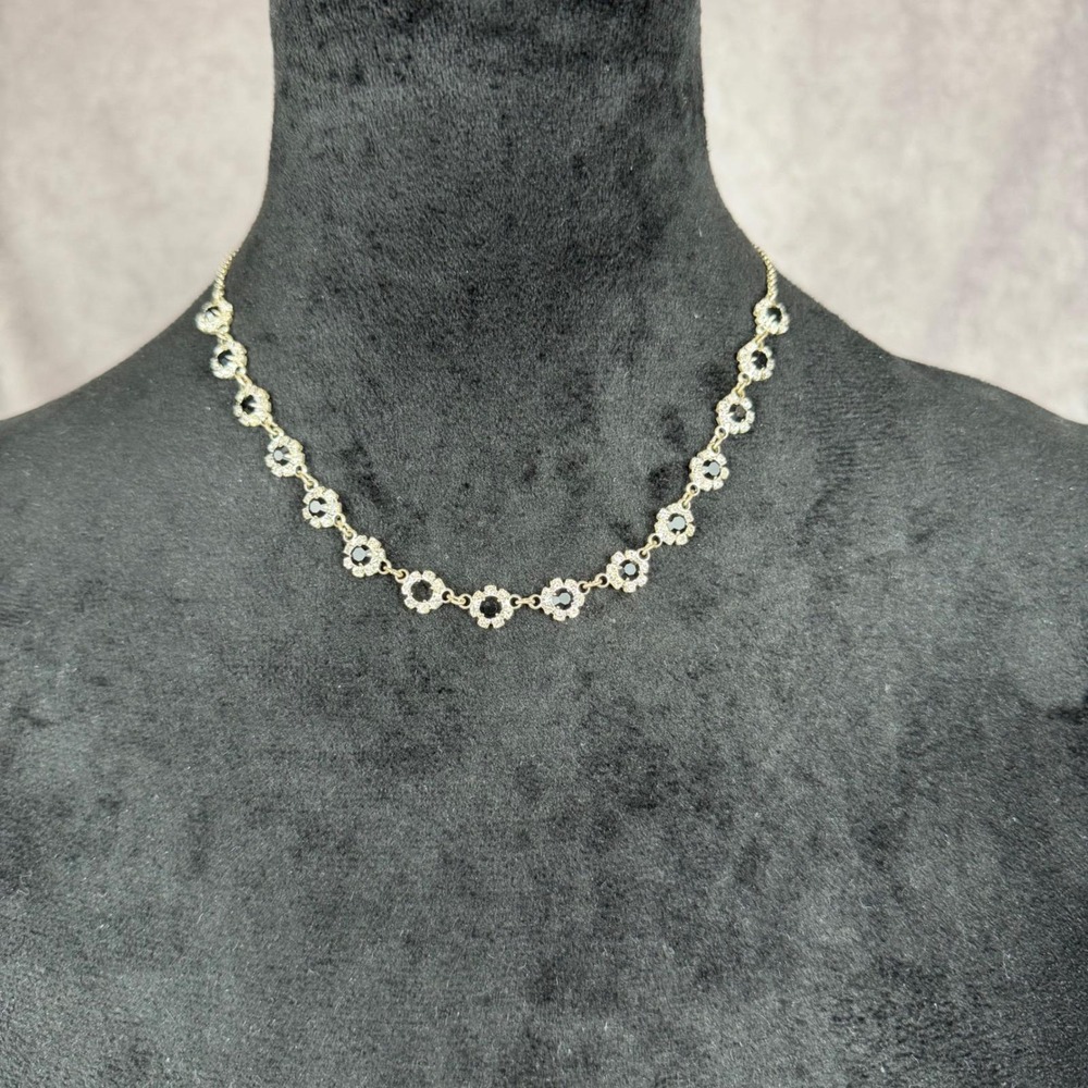 Vtg Black Clear Rhinestone Floral Silver Chocker Necklace Whimsygoth 90s Y2K - Picture 3 of 9